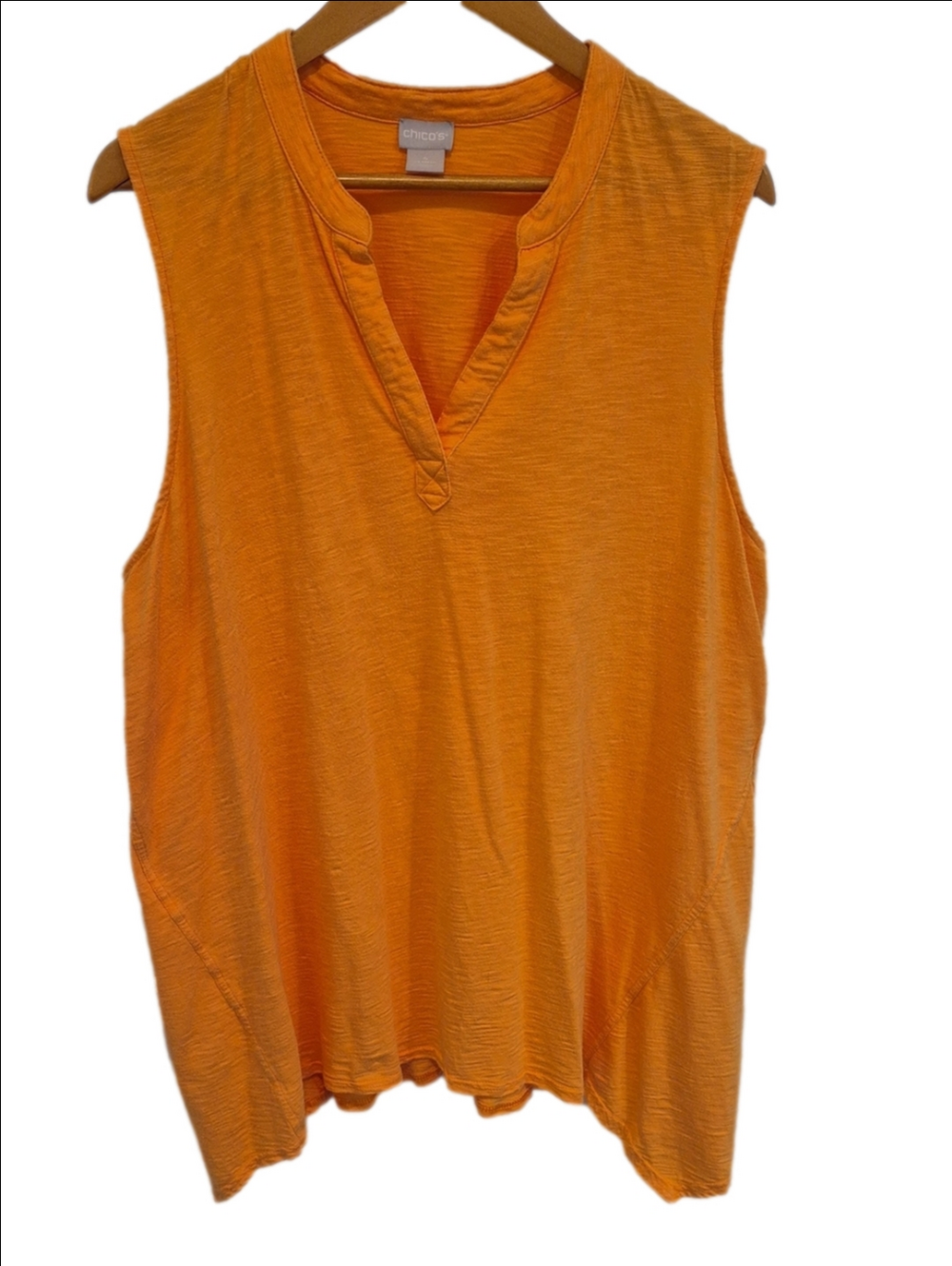 Chico's Bright Orange Slub Knit Sleeveless V-Neck Tunic